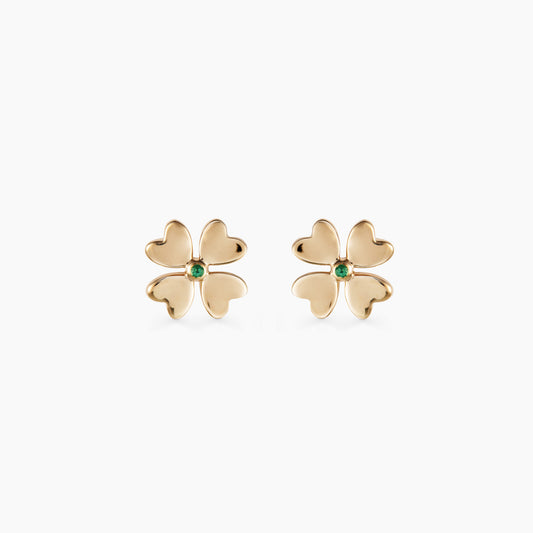 Lucky Love Gold Studs with Emerald