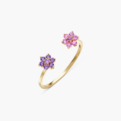 Star of Bethlehem Dual Flower Ring with Amethysts and Diamonds