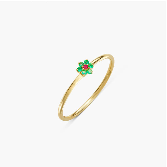 Star of Bethlehem Gold Ring with Emerald and Ruby