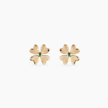 Lucky Love Gold Studs with Emerald
