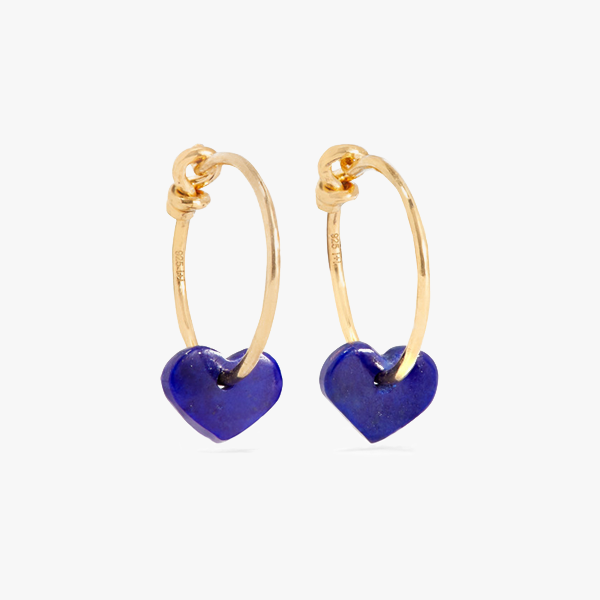 Heart of Gold Hoop Earrings with Blue Lapis Stone
